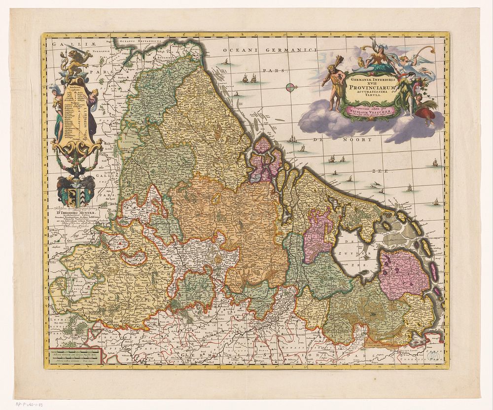 Kaart van de Zeventien Provinciën (1725 - 1750) by Abraham Jansz Deur, Nicolaes Visscher I, Nicolaes Visscher I, Pieter…