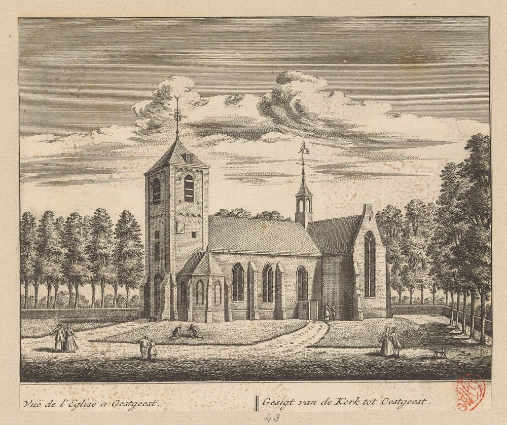 Gezicht op de kerk te Oegstgeest (in or after 1732) by Abraham Rademaker, Abraham Rademaker and Leonard Schenk