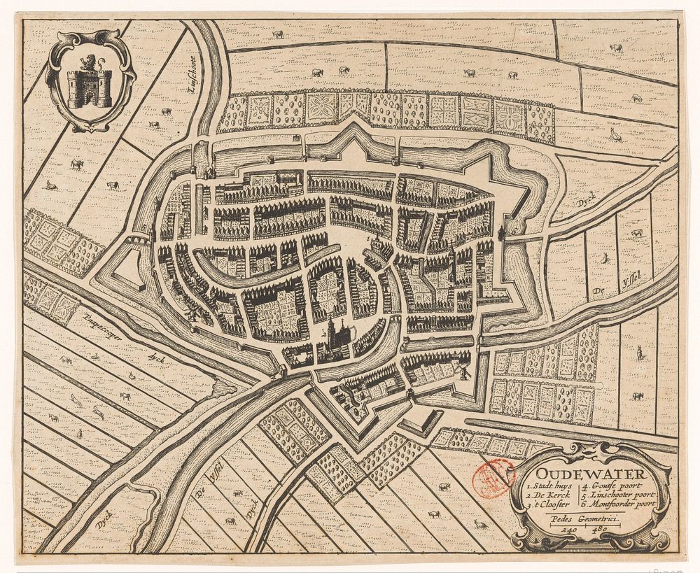 Plattegrond Oudewater (1657 - c. 1704) by anonymous, Johannes Janssonius, Johannes Janssonius van Waesberge II, Willem de…