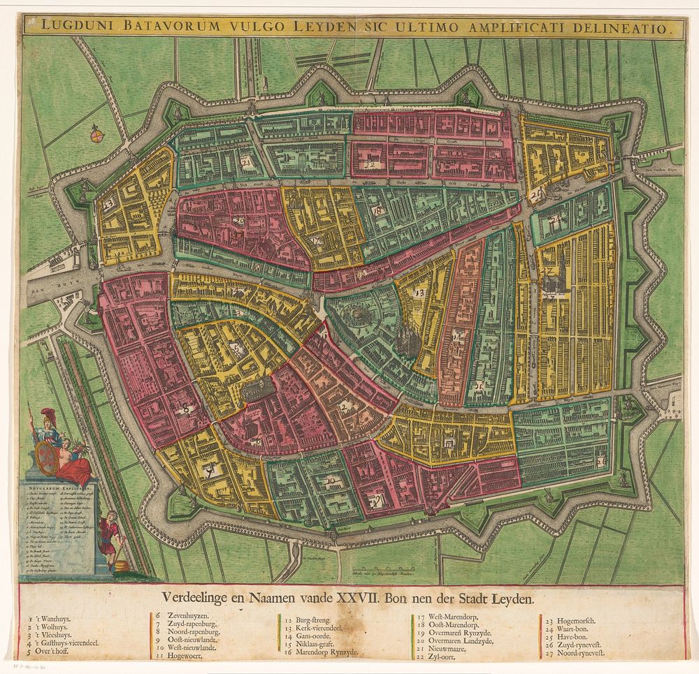 Plattegrond van Leiden met bonindeling (in or after 1698) by anonymous and Frederik de Wit