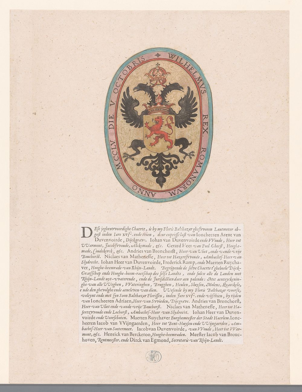 Wapenschild van graaf Willem II van Holland en tekstblad (1615) by Floris Balthasarsz van Berckenrode, Balthasar Florisz van…
