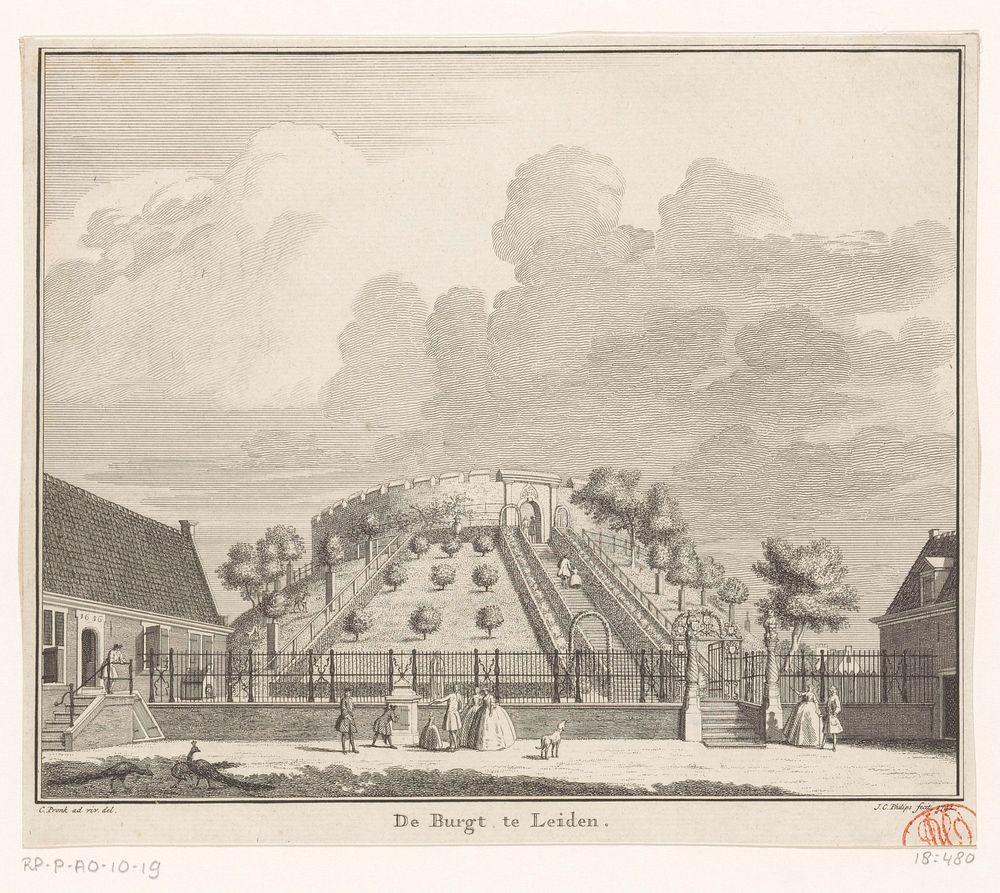 Gezicht op de burcht van Leiden (1742) by Jan Caspar Philips, Cornelis Pronk and Isaak Tirion