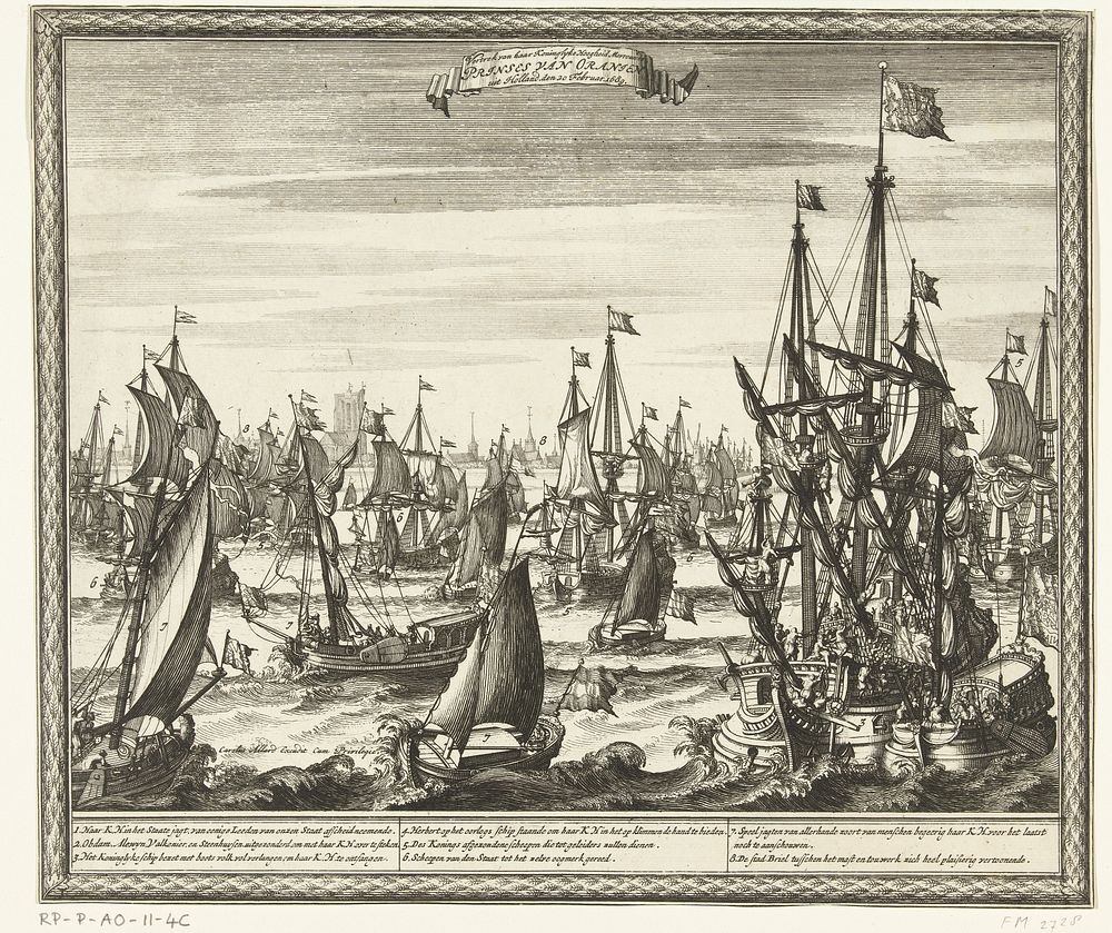 Vertrek van Maria Stuart uit Holland (1689 - 1691) by Johannes Jacobsz van den Aveele and Carel Allard