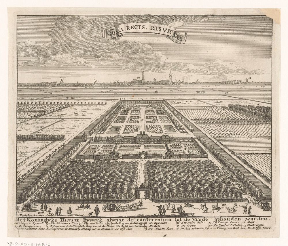 Gezicht op het Huis ter Nieuburch in Rijswijk met de tuinen (1697) by Pieter Schenk I, Pieter Schenk I and Staten van…