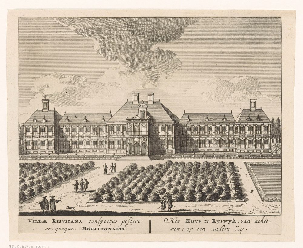 Gezicht op de achterzijde en de tuin van Huis ter Nieuburch te Rijswijk (1697) by Pieter Schenk I, Pieter Schenk I and…