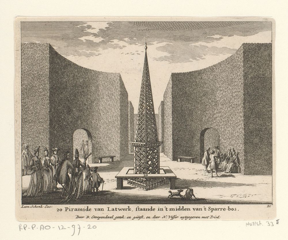 Tuin met piramide van latwerk op landgoed Clingendael (1710 - 1746) by Daniël Stopendaal, Daniël Stopendaal, Leonard Schenk…