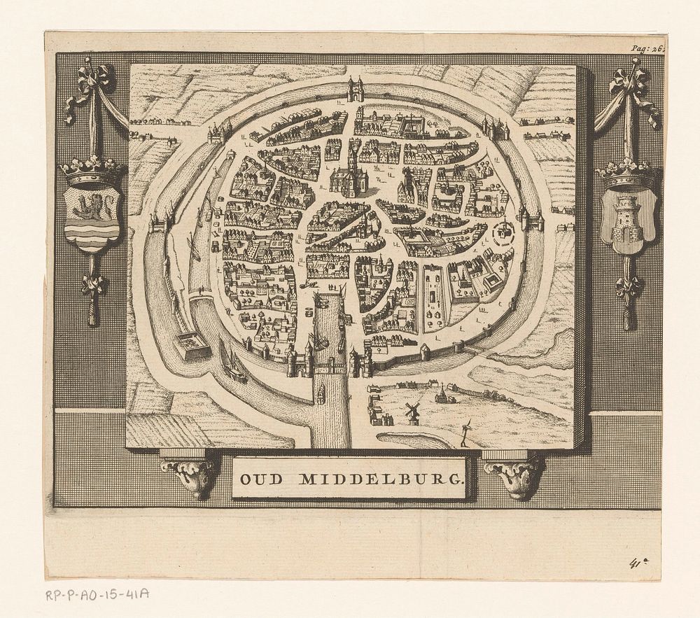 Plattegrond van Middelburg, ca. 1400 (1715 - 1755) by anonymous