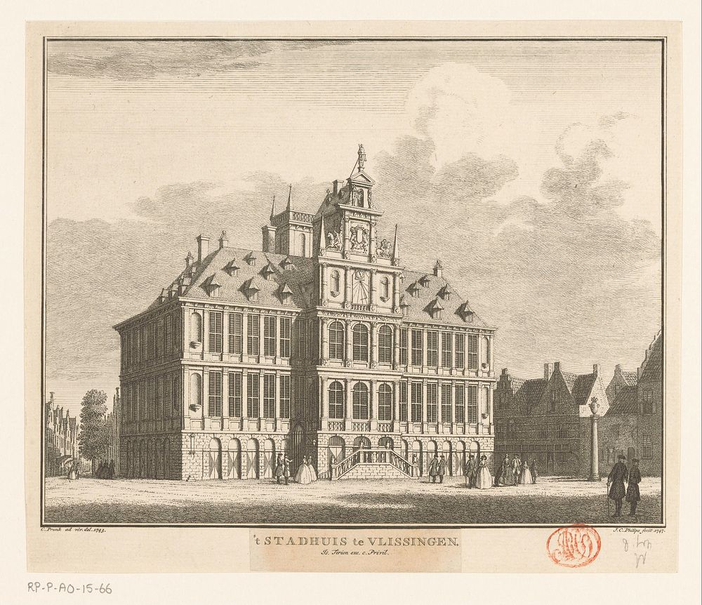 Gezicht op het Oude Stadhuis te Vlissingen, 1743 (1747 - 1760) by Jan Caspar Philips, Cornelis Pronk, Isaak Tirion and…