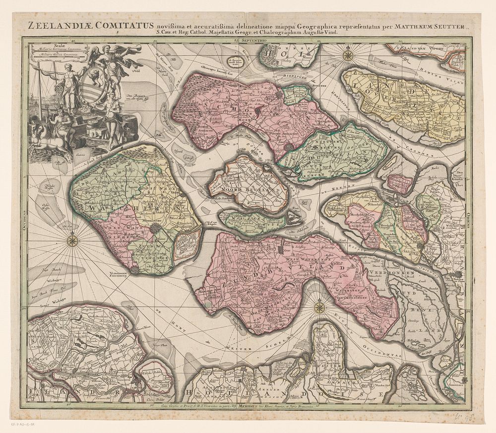 Kaart van Zeeland (1741 - 1757) by anonymous, Matthaeus Seutter III, Karel VII Albrecht Duits keizer and Frans I Stefan…