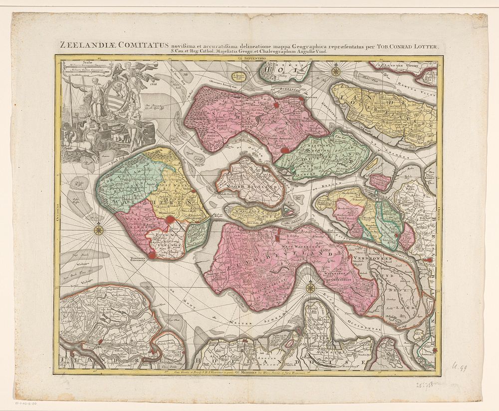 Kaart van Zeeland (1757 - 1777) by anonymous, Tobias Conrad Lotter, Frans I Stefan Duits keizer and Jozef II Duits keizer