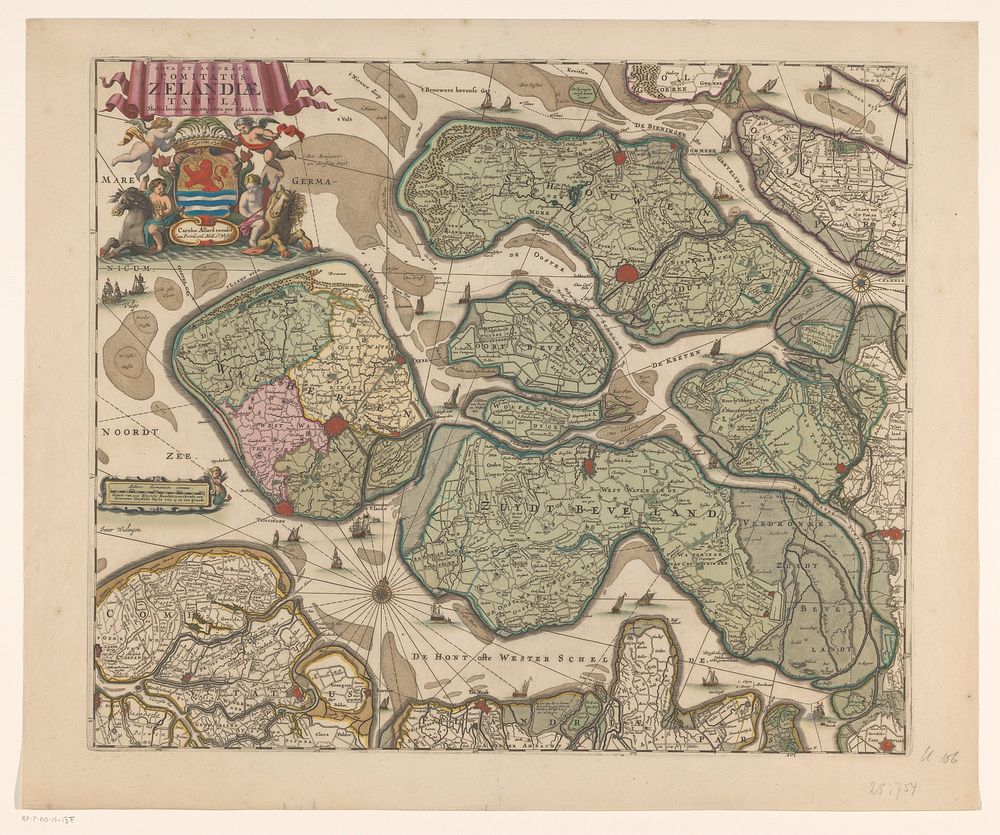 Kaart van Zeeland (1692 - 1750) by anonymous, Carel Allard, Adriaan Braakman, Pieter van der Aa I and Reinier Ottens I  and…