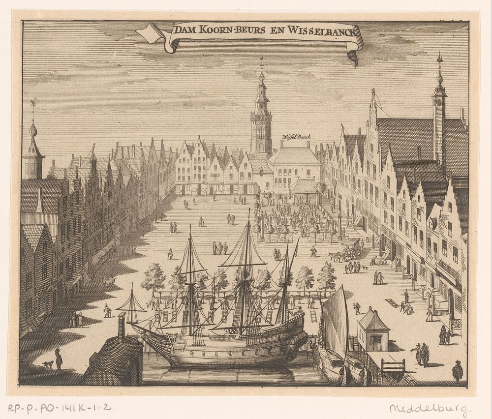 Gezicht op de Dam te Middelburg (1696) by anonymous, Johannes Meertens and Abraham van Someren