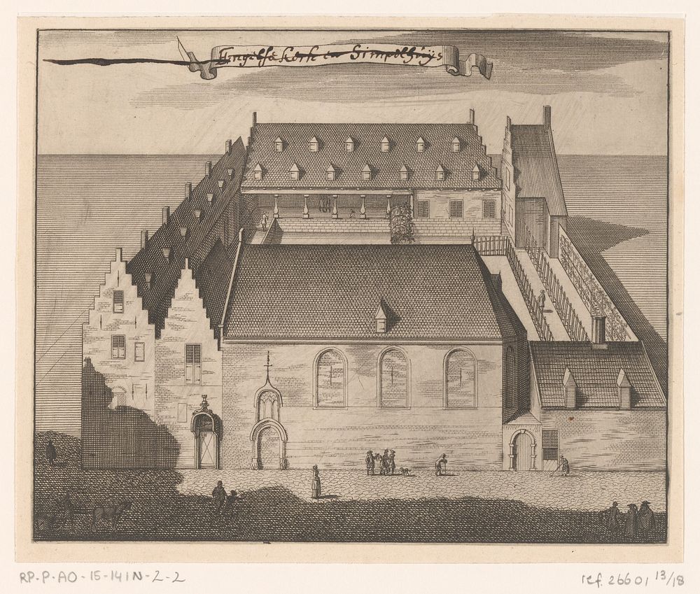 Gezicht op de Engelse Kerk en het Simpelhuis te Middelburg (in or before 1696) by anonymous