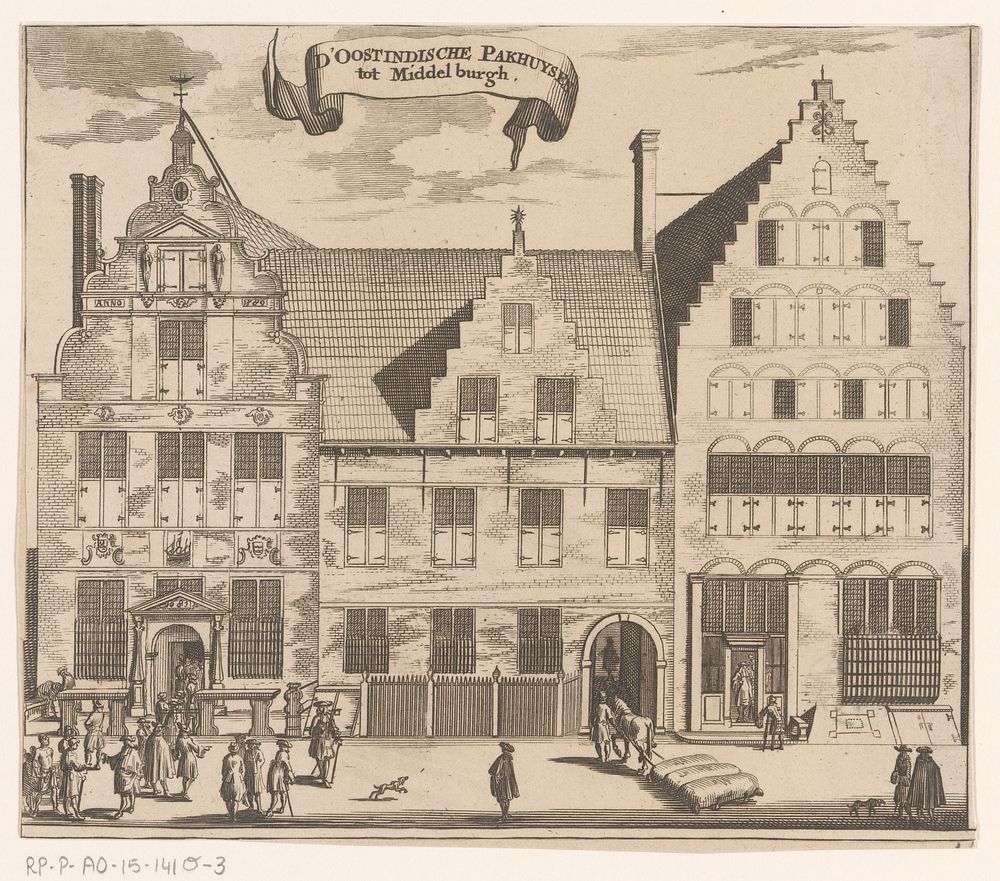 Gezicht op de Oost-Indische Pakhuizen te Middelburg (1696) by anonymous, Johannes Meertens and Abraham van Someren