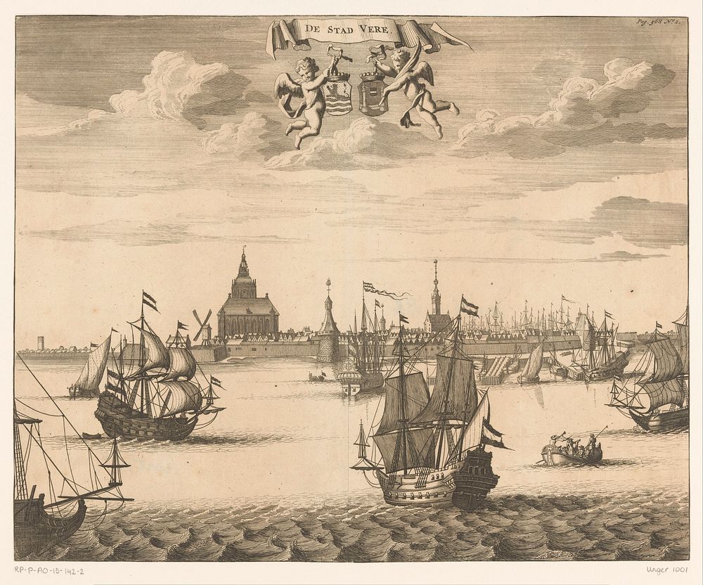 Gezicht op Veere (1696) by anonymous, Johannes Meertens and Abraham van Someren