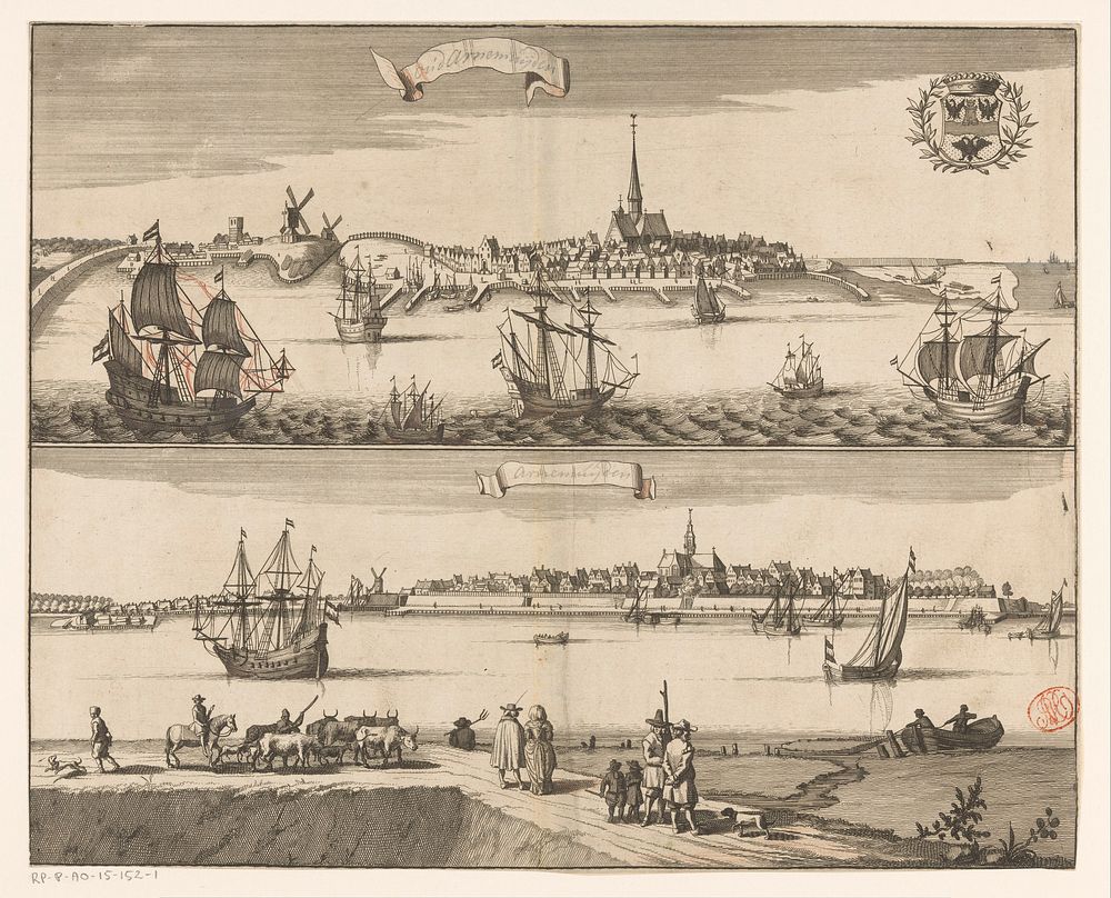 Gezicht op Oud-Arnemuiden en gezicht op Arnemuiden (in or before 1696) by anonymous
