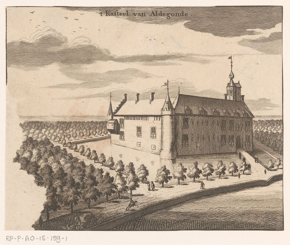 Gezicht op Kasteel Aldegonde (1696) by anonymous, Johannes Meertens and Abraham van Someren