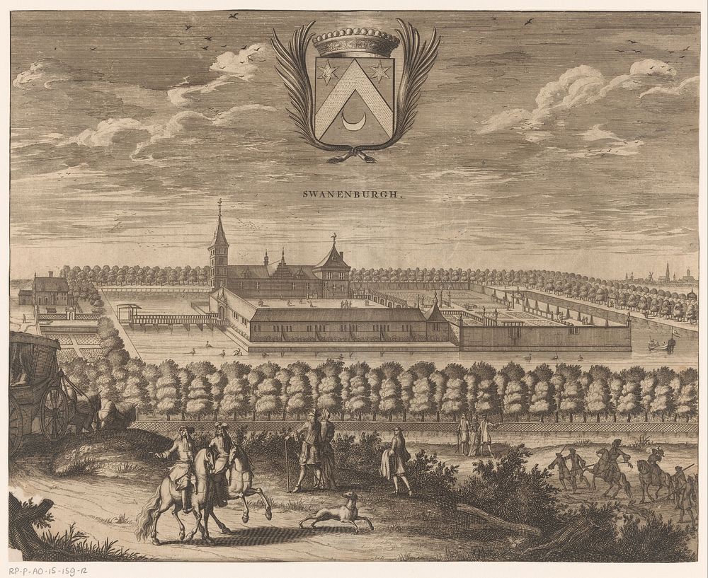 Gezicht op de buitenplaats Swanenburg (1696 - 1728) by anonymous, Johannes Meertens, Abraham van Someren and Pieter van der…