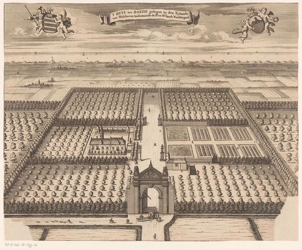 Gezicht op de buitenplaats Der Boede (1696) by anonymous, Johannes Meertens and Abraham van Someren