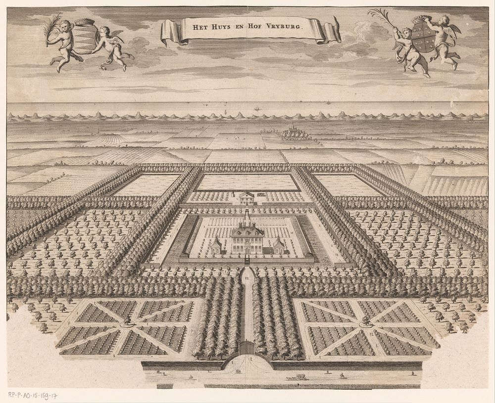 Gezicht de buitenplaats Hof Vrijburg (1696 - 1728) by anonymous, Johannes Meertens, Abraham van Someren and Pieter van der…