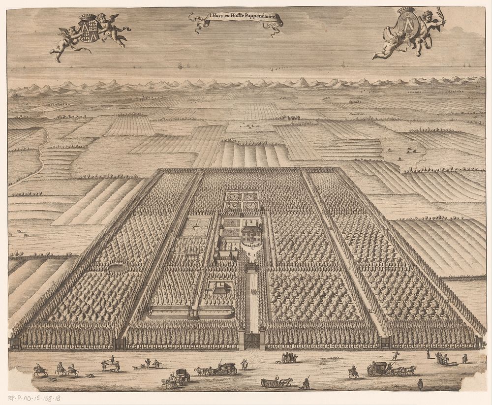 Gezicht op de buitenplaats Hof te Poppendamme (1696) by anonymous, Johannes Meertens and Abraham van Someren