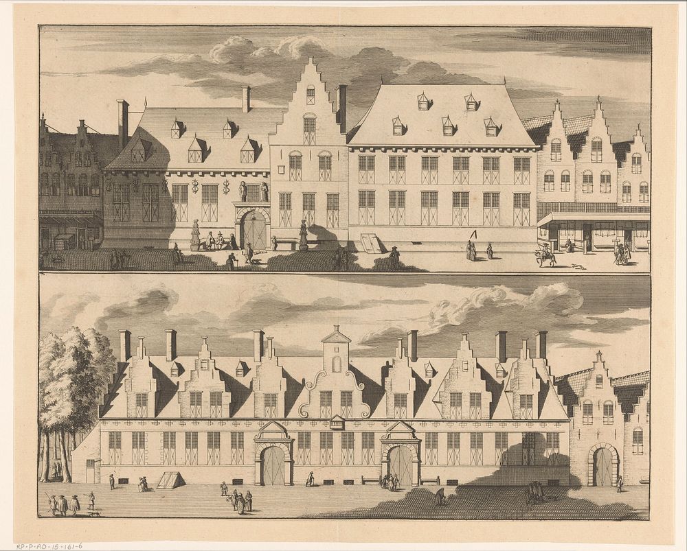 Gezicht op het Oude Mannen- en Vrouwenhuis en gezicht op het Armenweeshuis te Middelburg (in or before 1696) by anonymous