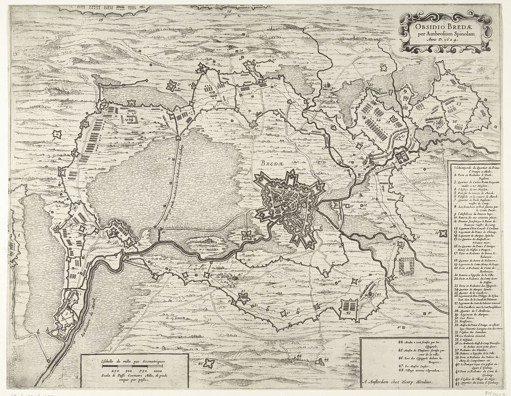 Kaart van het beleg van Breda, 1624 (1647 - 1651) by anonymous and Hendrick Hondius