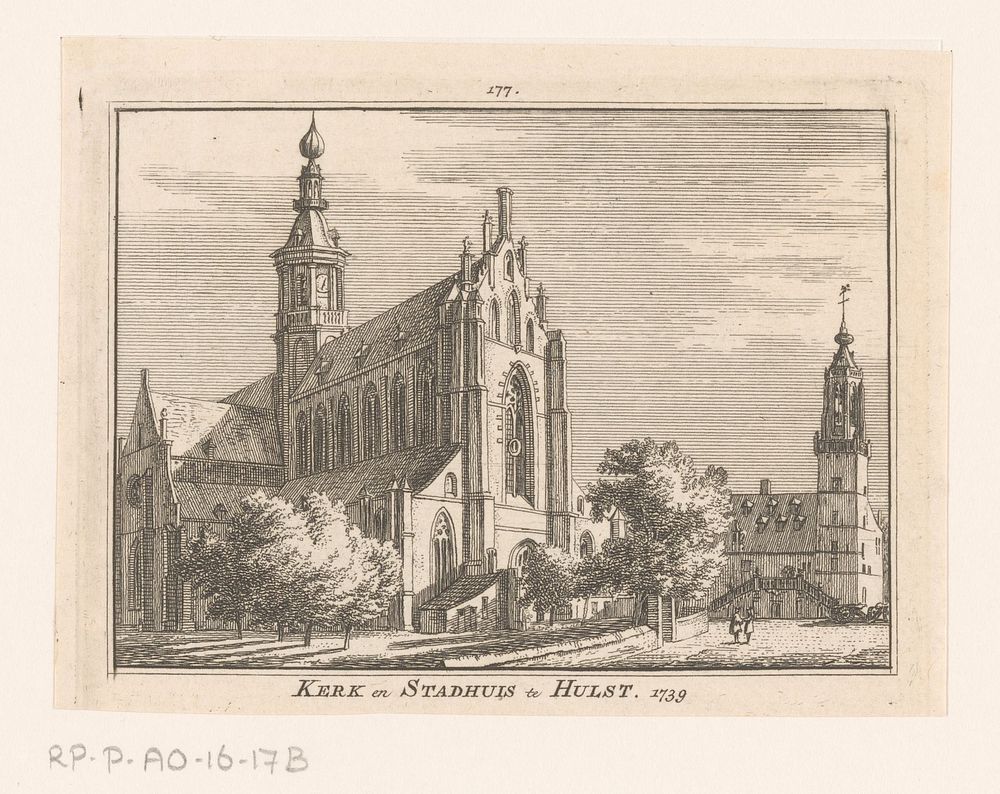 Gezicht op de kerk en het stadhuis te Hulst, 1739 (1746 - 1792) by Hendrik Spilman and Abraham de Haen II