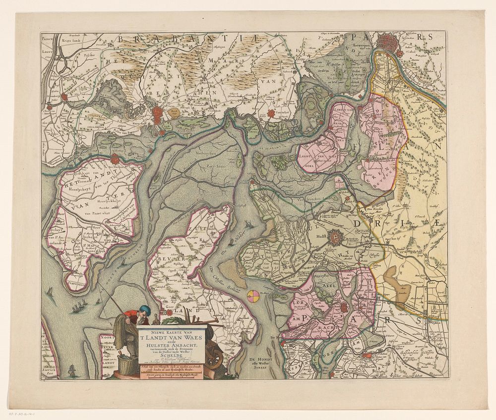 Kaart van het Waasland en de Hulster Ambacht (1677 - 1720) by anonymous, Claes Jansz Visscher II, Nicolaes Visscher I…