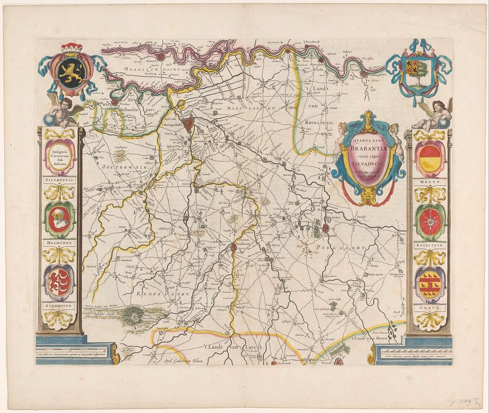 Kaart van de Meierij van 's-Hertogenbosch (1642 - 1661) by anonymous, Willebordus van der Burcht, Willem Janszoon Blaeu and…