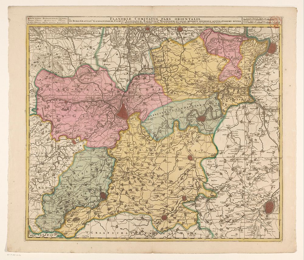 Kaart van Oost-Vlaanderen (1720 - 1775) by anonymous, Pieter Schenk II, Nicolaes Visscher I, Nicolaes Visscher II and Staten…