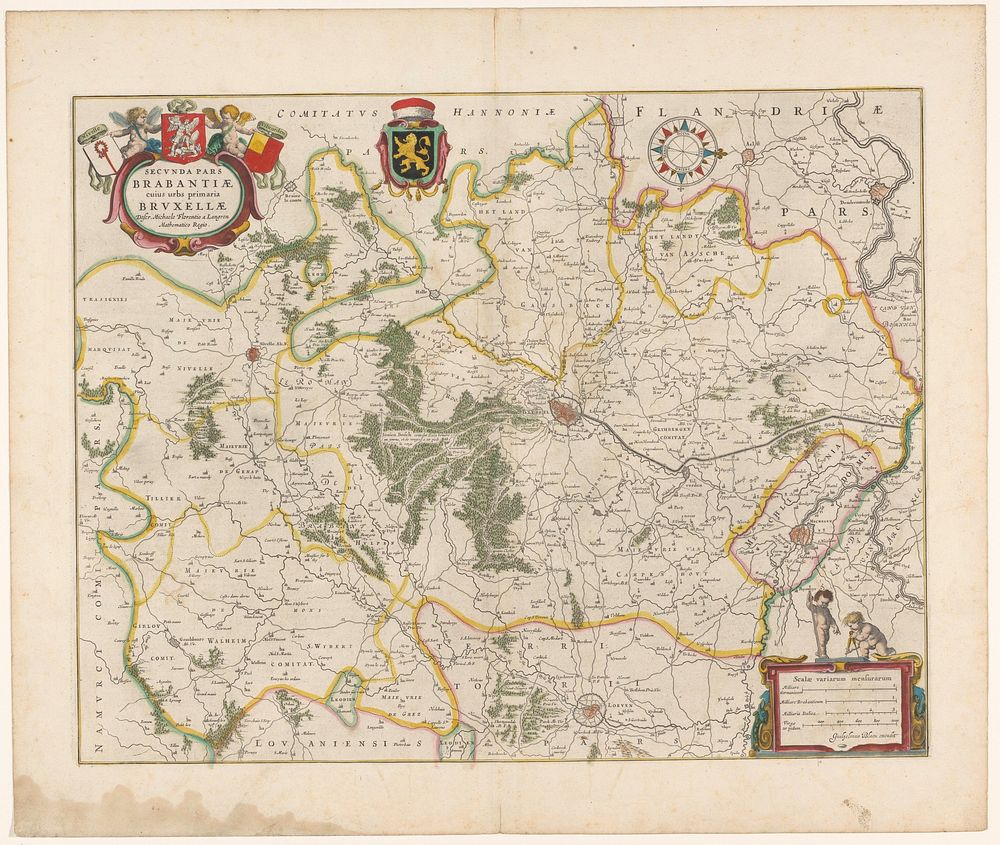 Kaart van het kwartier van Brussel, onderdeel van het hertogdom Brabant (1642 - 1664) by anonymous, Michael van Langren…