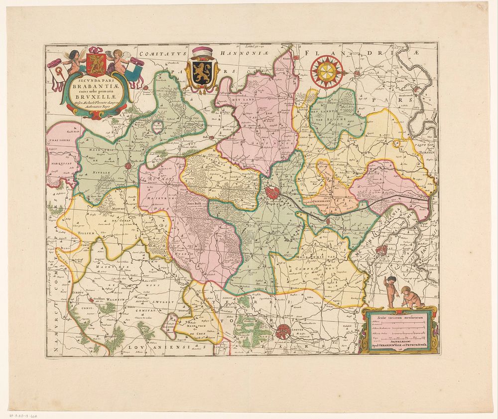 Kaart van het kwartier van Brussel, onderdeel van het hertogdom Brabant (1680 - 1711) by anonymous, Michael van Langren…