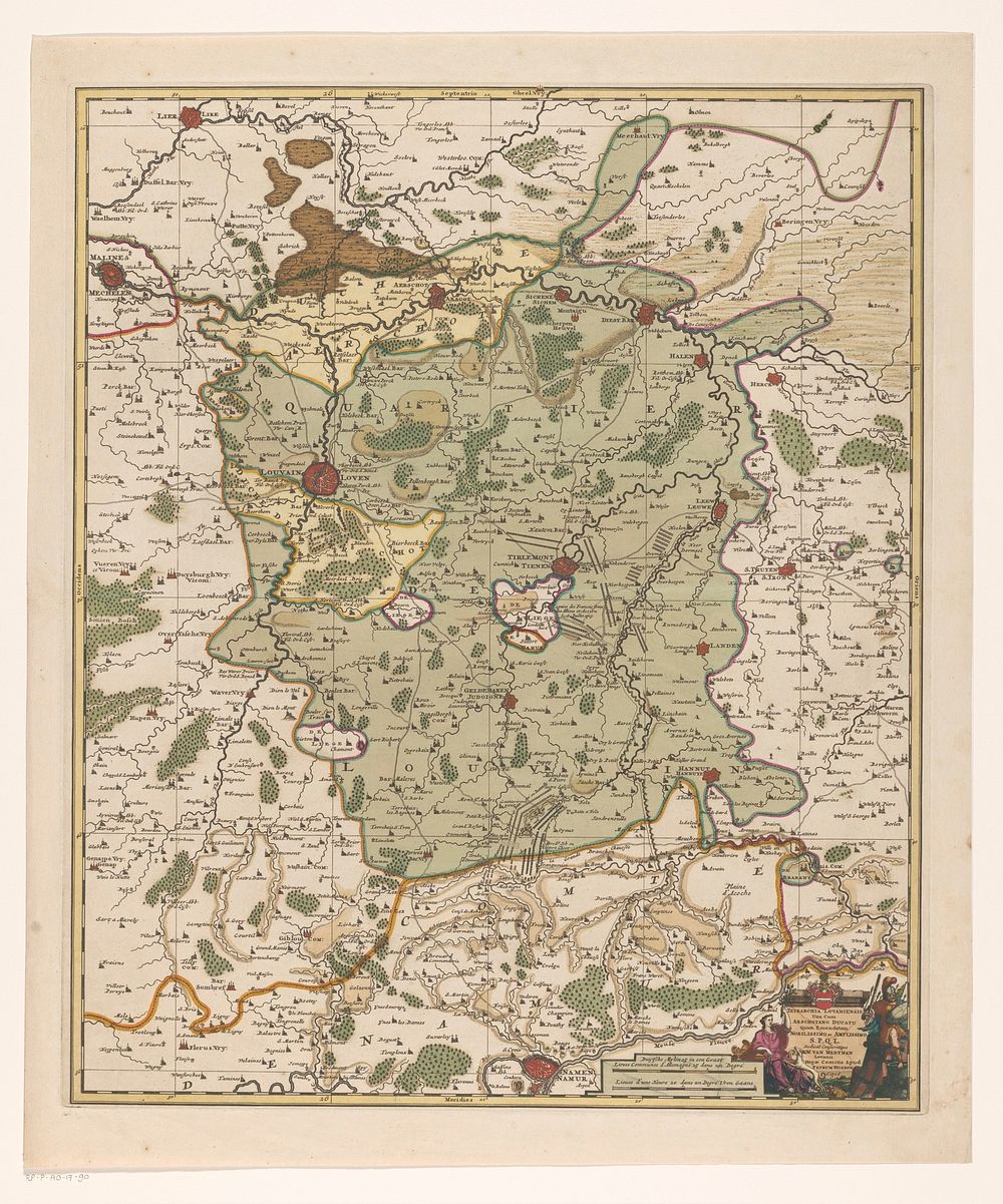 Kaart van het kwartier van Leuven, onderdeel van het hertogdom Brabant (1706) by anonymous, Pieter Husson, M van Medtman and…