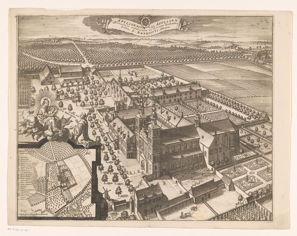 Gezicht op de Sint-Pieter en Paulusabdij van Affligem (1726 - 1734) by Jacobus Harrewijn, Christiaan van Lom and Gerard Block