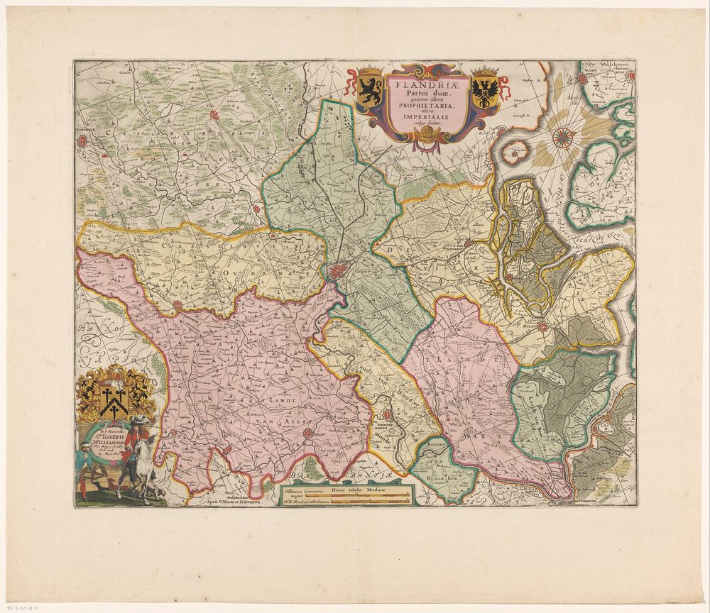 Kaart van Eigenlijk en Rijks-Vlaanderen (1694 - 1711) by anonymous, Pieter Schenk I, Gerard Valck, Moses Pitt and Joseph…