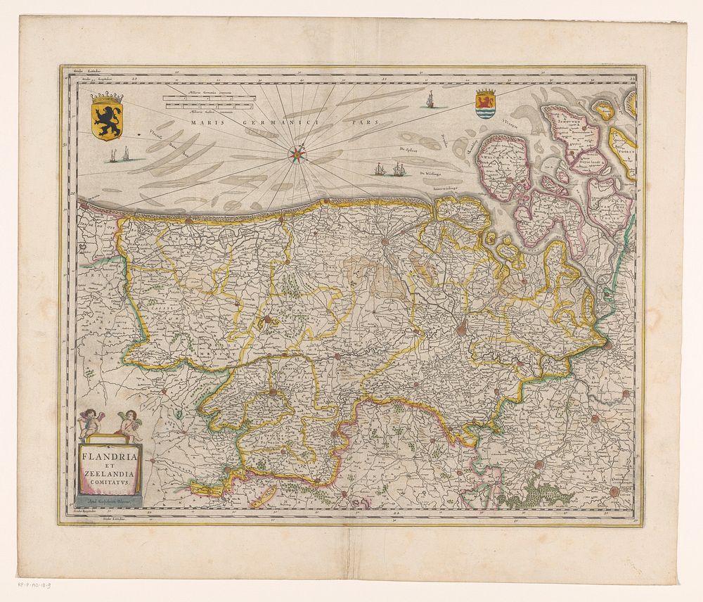 Kaart van de graafschappen Vlaanderen en Zeeland (1647 - 1664) by anonymous, Willem Janszoon Blaeu and Johannes Willemszoon…