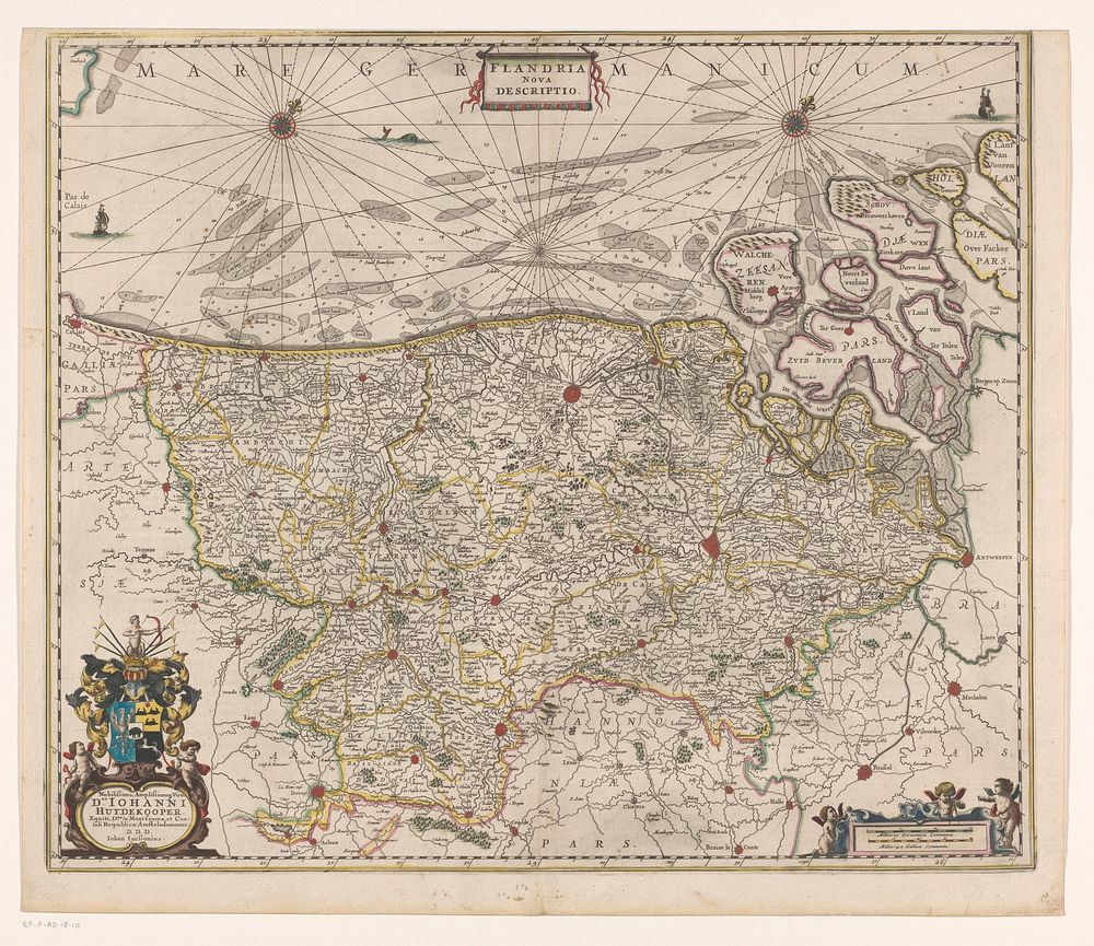 Kaart van Vlaanderen en Zeeland (1666 - c. 1680) by anonymous, Johannes Janssonius van Waesberge I, Johannes Janssonius and…