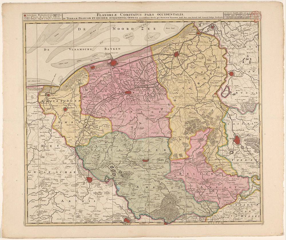 Kaart van het westelijk deel van Vlaanderen (1720 - 1775) by anonymous, Pieter Schenk II, Nicolaes Visscher I, Nicolaes…