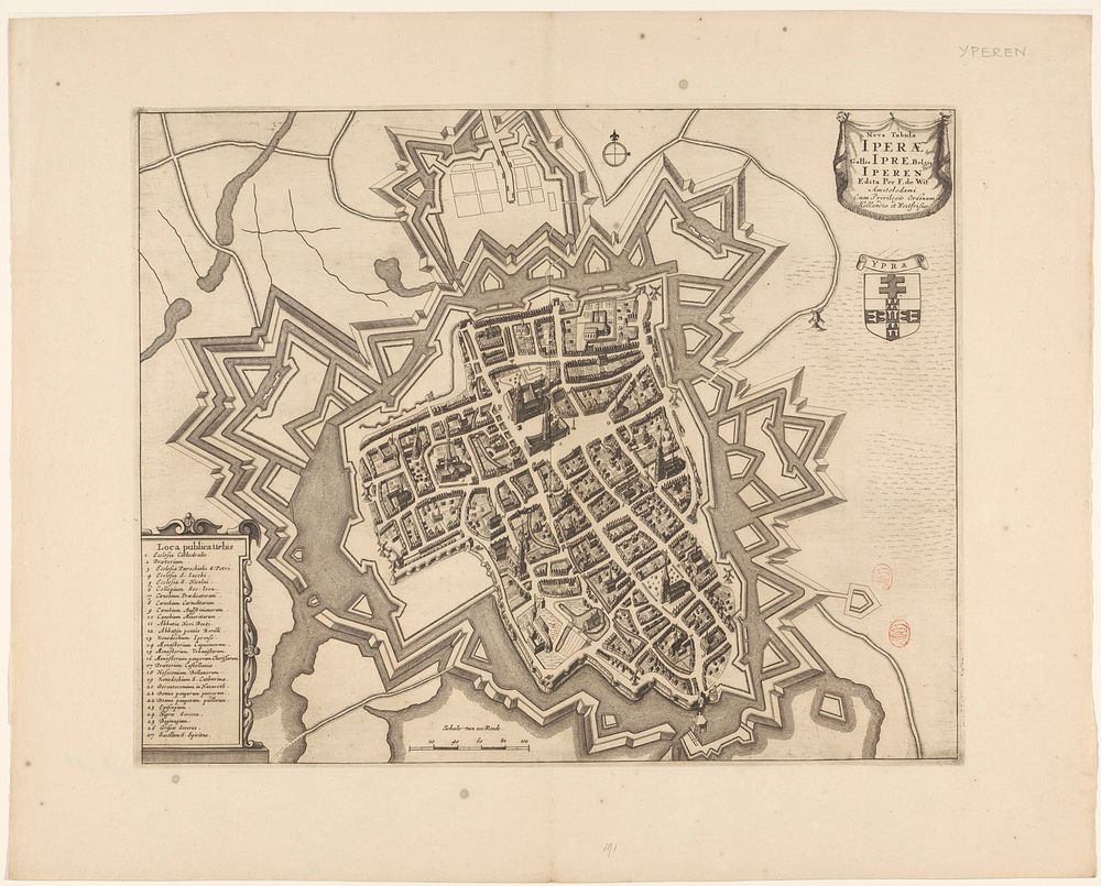 Plattegrond van Ieper (c. 1700 - 1728) by anonymous, Frederik de Wit, Pieter van der Aa I and Staten Generaal