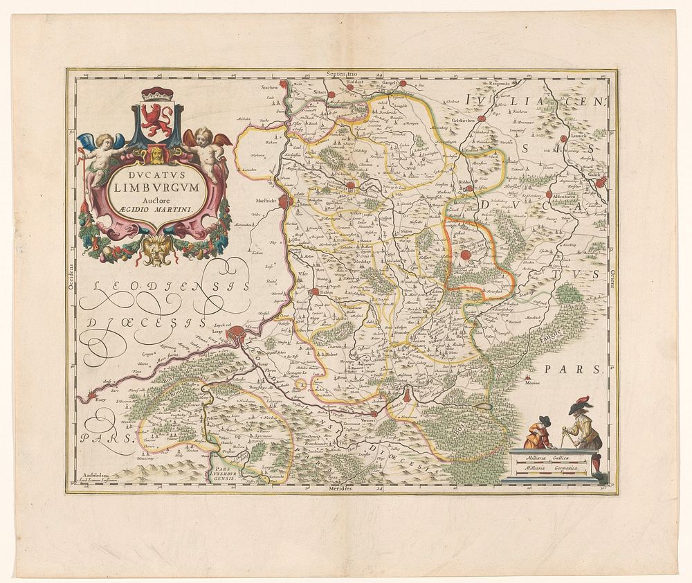 Kaart van het hertogdom Limburg (1666 - c. 1680) by anonymous, Aegidius Martini eerste helft 17e eeuw, Johannes Janssonius…