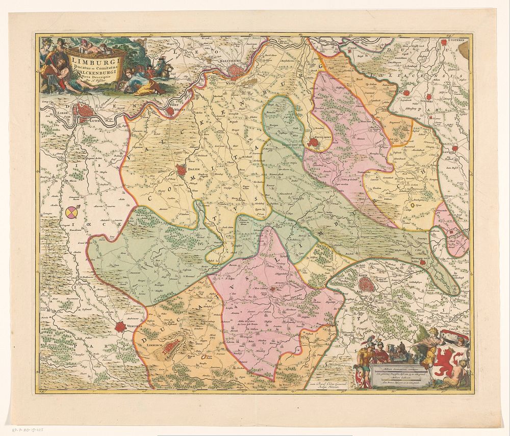 Kaart van het hertogdom Limburg en het graafschap Valkenburg (1677 - 1720) by anonymous, Nicolaes Visscher I, Nicolaes…