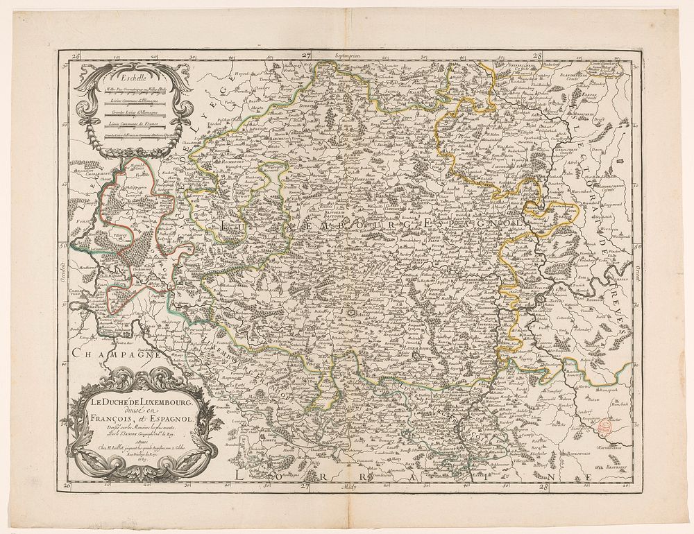 Kaart van het hertogdom Luxemburg (1689) by anonymous, Guillaume Sanson, Adrien Sanson, Alexis Hubert Jaillot and Lodewijk…