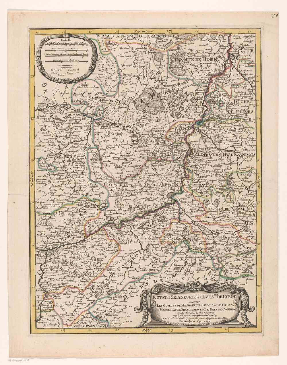Kaart van het prinsbisdom Luik (1692) by anonymous, Guillaume Sanson, Adrien Sanson, Alexis Hubert Jaillot and Lodewijk XIV…
