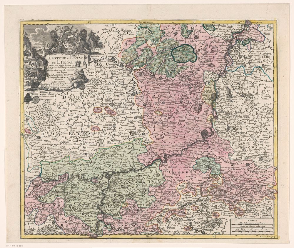 Kaart van het Prinsbisdom Luik (1727 - 1757) by Tobias Conrad Lotter, Matthaeus Seutter III and Matthaeus Seutter III