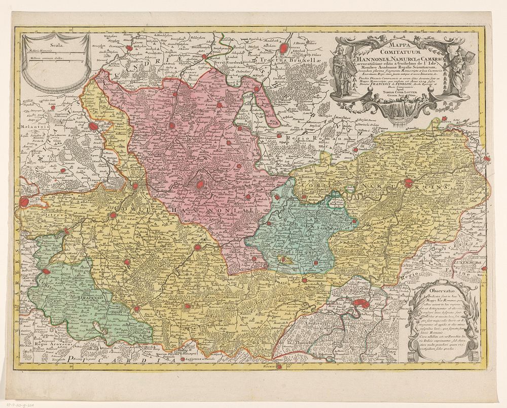Kaart van de graafschappen Henegouwen en Namen en het aartsbisdom Kamerijk (1757 - 1777) by anonymous, Guillaume Delisle and…