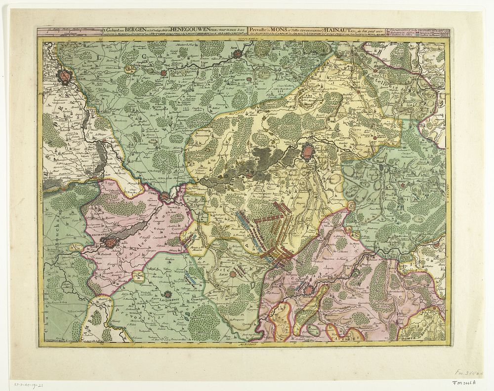 Kaart van Hengouwen met Bergen en omliggende steden, 1709 (1709) by Abraham Allard and Abraham Allard