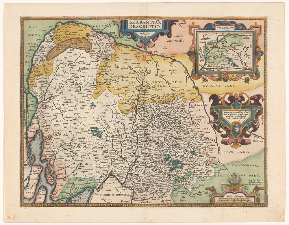 Kaart van Brabant (1592) by anonymous, Officina Plantiniana, Abraham Ortelius, Hadrianus Marsselarius and Matthias van…