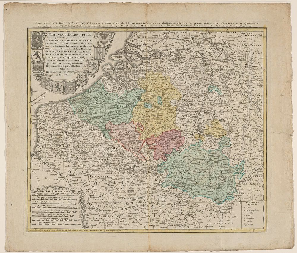 Kaart van de Zuidelijke Nederlanden (1747) by anonymous, erven Johann Baptista Homann and Frans I Stefan Duits keizer