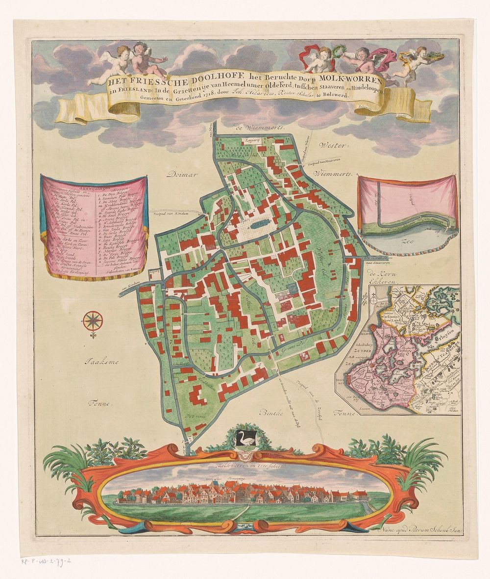 Plattegrond van Molkwerum (1727 - 1799) by anonymous, Johannes Hilarides, Pieter Schenk II and Pieter Schenk III